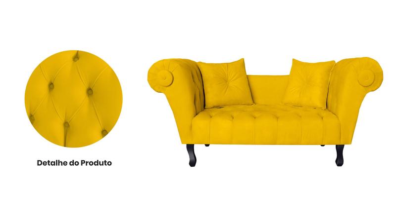 Imagem de Recamier Decorativo Divã Dubai Couro Amarelo Pés Madeira Ms Decor