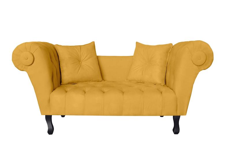 Imagem de Recamier Decorativo Divã Dubai Couro Amarelo Pés Madeira Mz Decor