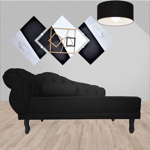 Imagem de Recamier Decorativo Divã Larissa Lado Direito Couro Preto Pés Madeira Ms Decor