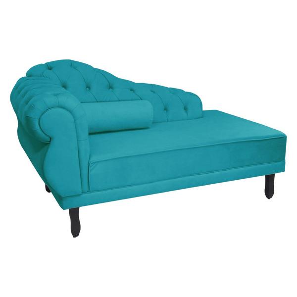 Imagem de Recamier Decorativo Divã Larissa Lado Direito Suede Azul Tifany Pés Madeira Ms Decor