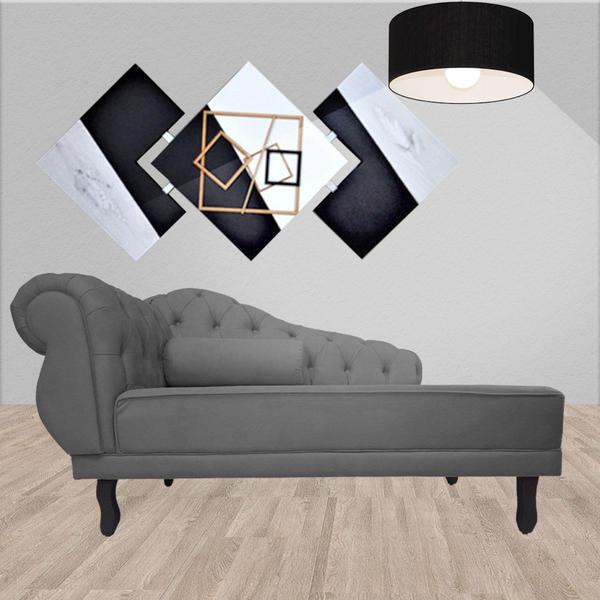 Imagem de Recamier Decorativo Divã Larissa Lado Direito Suede Cinza Pés Madeira Mz Decor