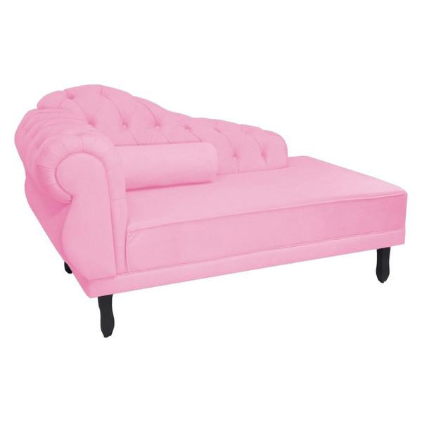 Imagem de Recamier Decorativo Divã Larissa Lado Direito Suede Rosa Bebê Pés Madeira Mz Decor