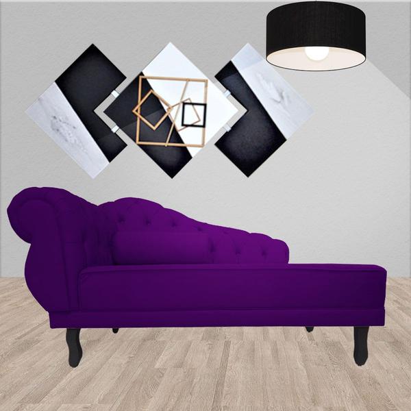 Imagem de Recamier Decorativo Divã Larissa Lado Direito Suede Roxo Pés Madeira Ms Decor