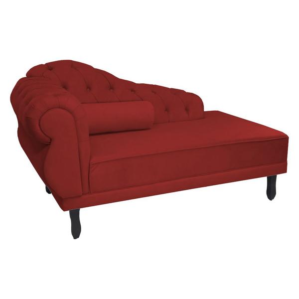 Imagem de Recamier Decorativo Divã Larissa Lado Direito Suede Vermelho Pés Madeira Mz Decor