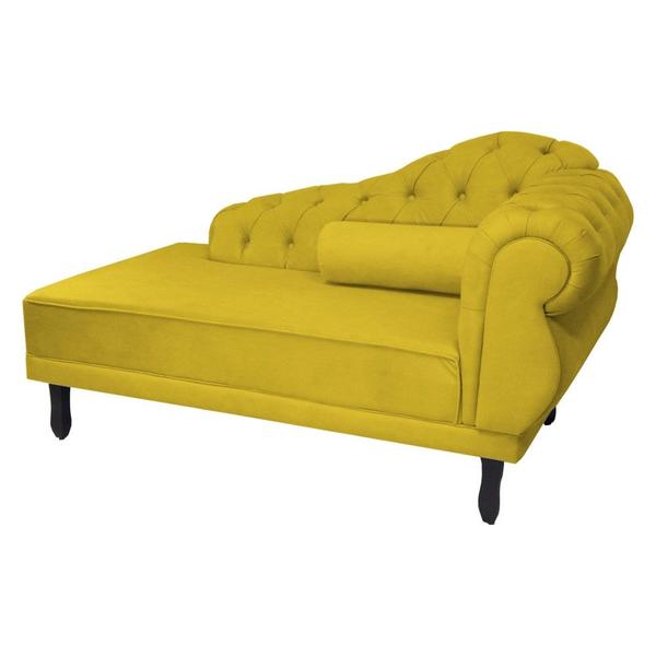 Imagem de Recamier Decorativo Divã Larissa Lado Esquerdo Suede Amarelo Pés Madeira Ms Decor