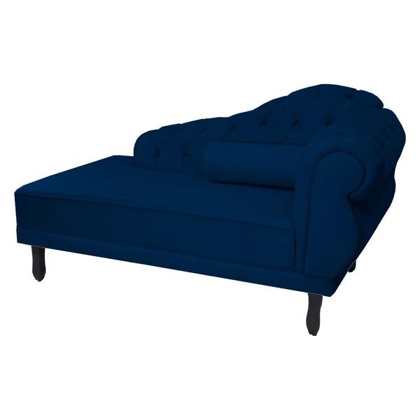 Imagem de Recamier Decorativo Divã Larissa Lado Esquerdo Suede Azul Marinho Pés Madeira Mz Decor