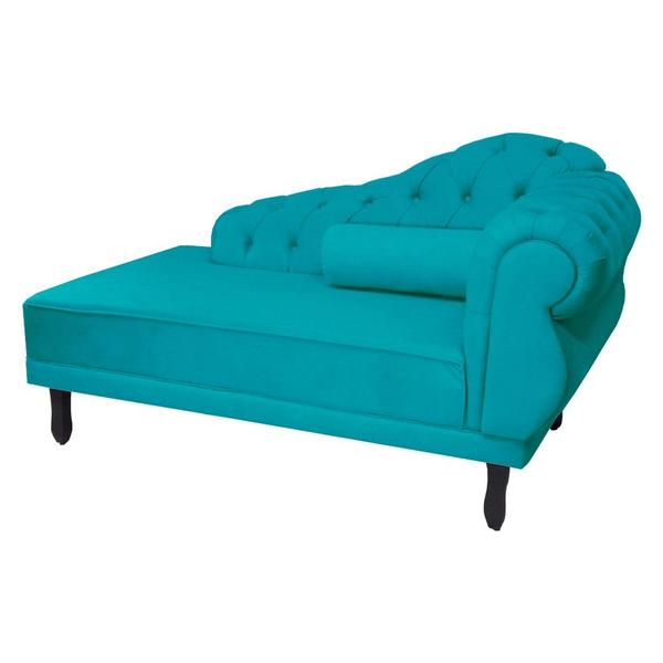 Imagem de Recamier Decorativo Divã Larissa Lado Esquerdo Suede Azul Tifany Pés Madeira Ms Decor