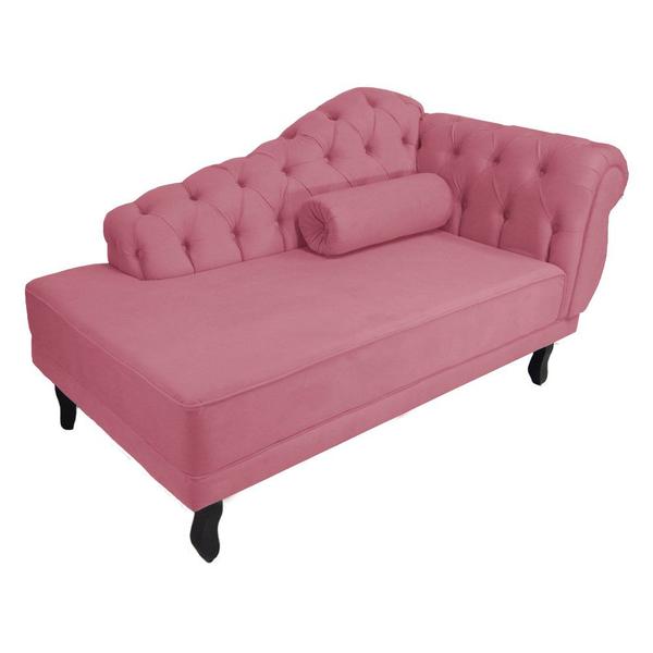 Imagem de Recamier Decorativo Divã Larissa Lado Esquerdo Suede Rosa Pés Madeira Mz Decor