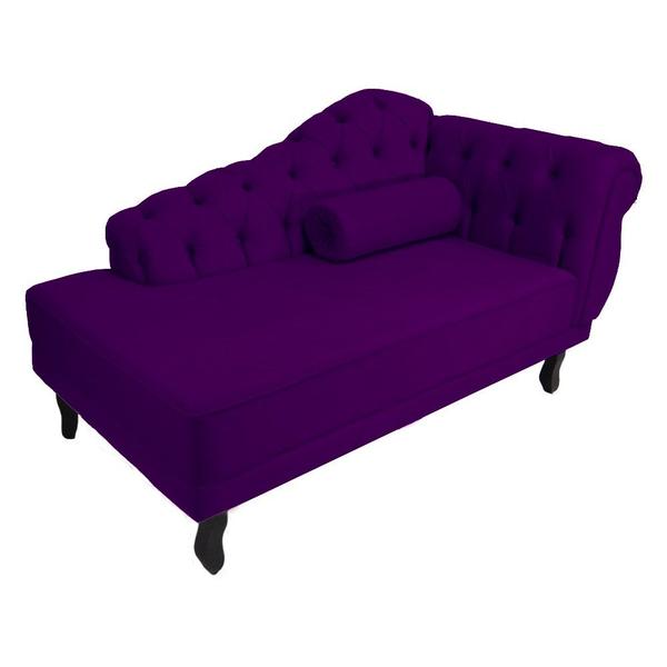 Imagem de Recamier Decorativo Divã Larissa Lado Esquerdo Suede Roxo Pés Madeira Mz Decor