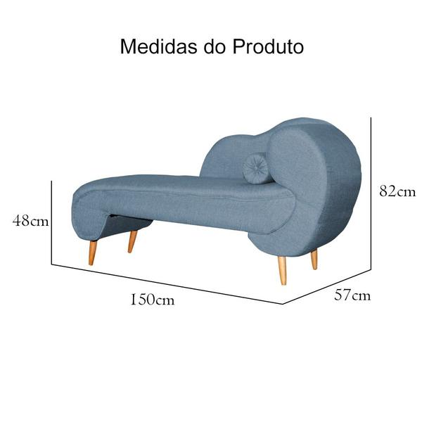 Imagem de Recamier Decorativo Divã Melissa Lado Esquerdo Linho Azul Marinho Pés Madeira Mz Decor