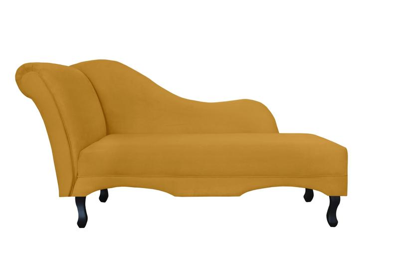 Imagem de Recamier Decorativo Divã Olivia Suede Amarelo Pés Madeira Mz Decor