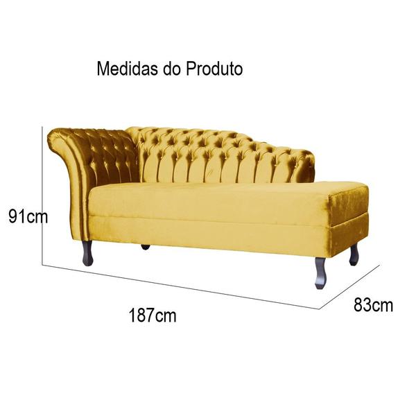 Imagem de Recamier Decorativo Divã Styllus Lado Direito Veludo Amarelo Pés Madeira Ms Decor