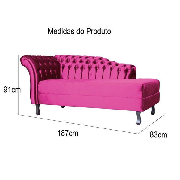 Imagem de Recamier Decorativo Divã Styllus Lado Direito Veludo Rosa Pink Pés Madeira Mz Decor