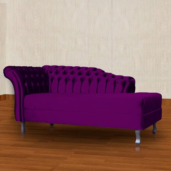 Imagem de Recamier Decorativo Divã Styllus Lado Direito Veludo Roxo Pés Madeira Ms Decor