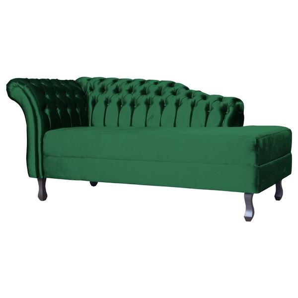 Imagem de Recamier Decorativo Divã Styllus Lado Direito Veludo Verde Pés Madeira Ms Decor