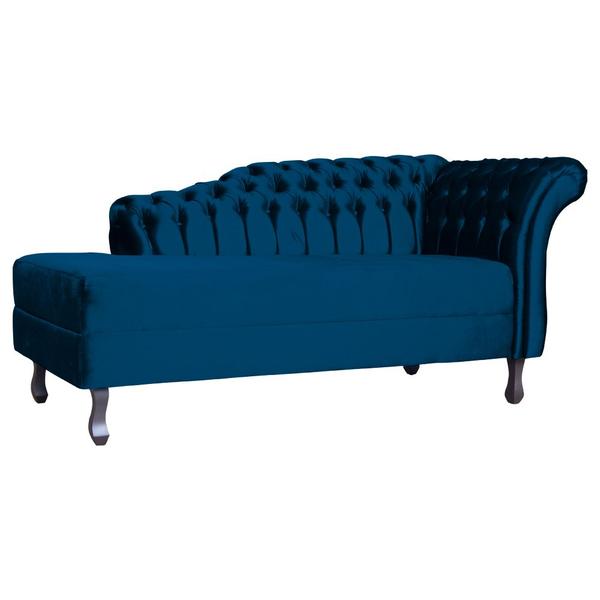 Imagem de Recamier Decorativo Divã Styllus Lado Esquerdo Veludo Azul Marinho Pés Madeira Ms Decor