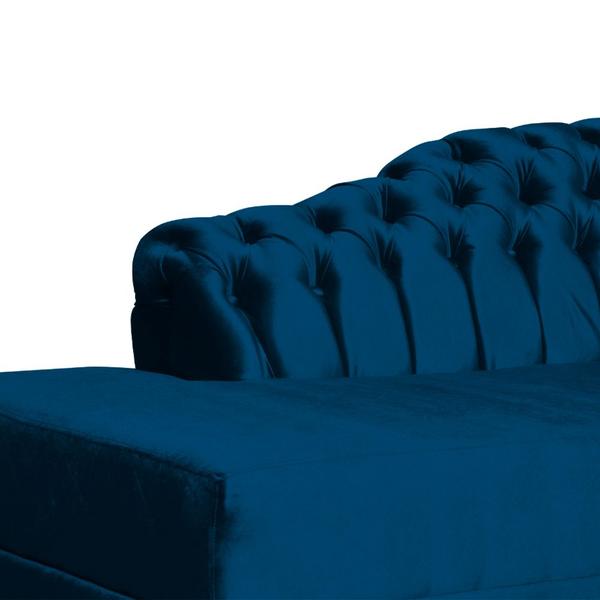 Imagem de Recamier Decorativo Divã Styllus Lado Esquerdo Veludo Azul Marinho Pés Madeira Mz Decor