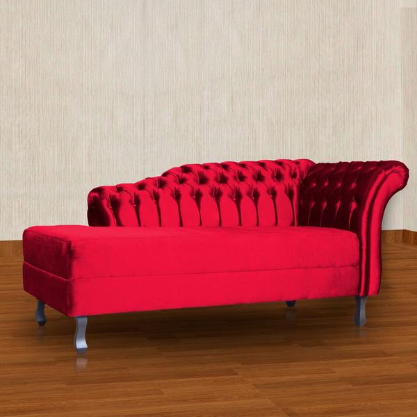 Imagem de Recamier Decorativo Divã Styllus Lado Esquerdo Veludo Vermelho Pés Madeira Mz Decor