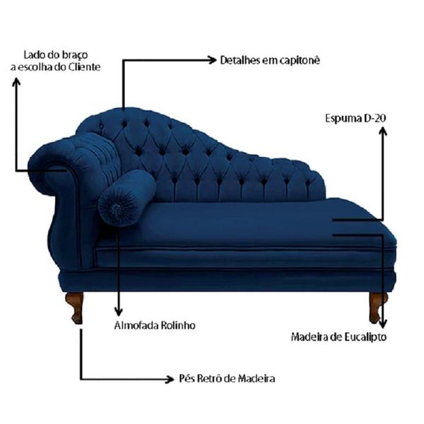 Imagem de Recamier Decorativo Larissa 160 cm Esquerdo De Quem Senta Suede Azul Marinho - DL DECOR