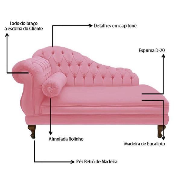 Imagem de Recamier Decorativo Larissa 160 cm Esquerdo De Quem Senta Suede Rosa Barbie - INCASA DECOR