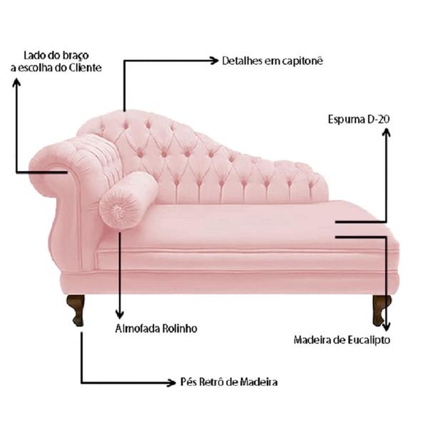 Imagem de Recamier Decorativo Larissa 160 cm Esquerdo De Quem Senta Suede Rosa Bebe - MB DECOR