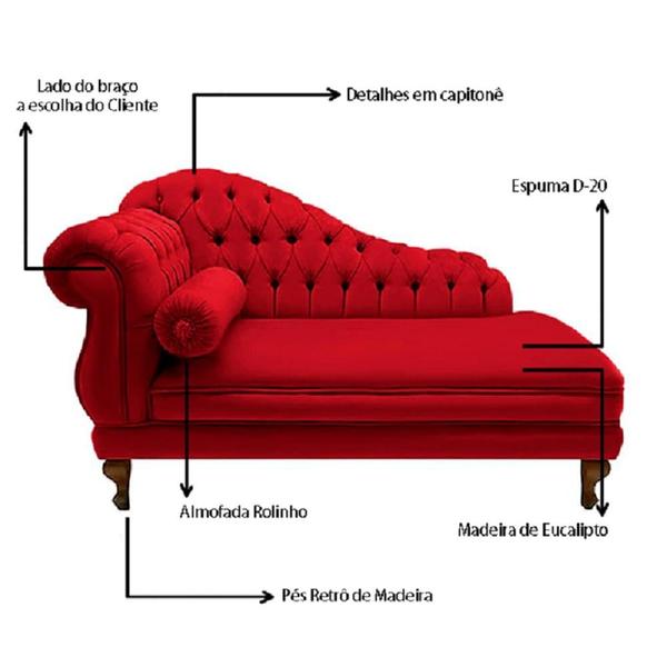 Imagem de Recamier Decorativo Larissa 160 cm Esquerdo De Quem Senta Suede Vermelho - DL DECOR