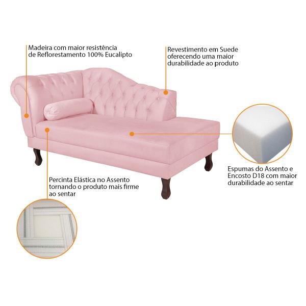 Imagem de Recamier Diana 140cm Lado Direito Suede Rosa Bebê - ADJ Decor