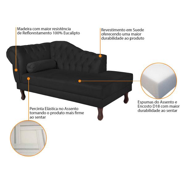 Imagem de Recamier Diana 160cm Lado Direito Suede Preto - ADJ Decor