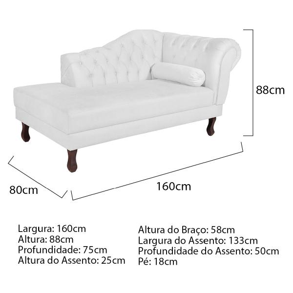 Imagem de Recamier Diana 160cm Lado Esquerdo Suede Branco - Doce Sonho Móveis