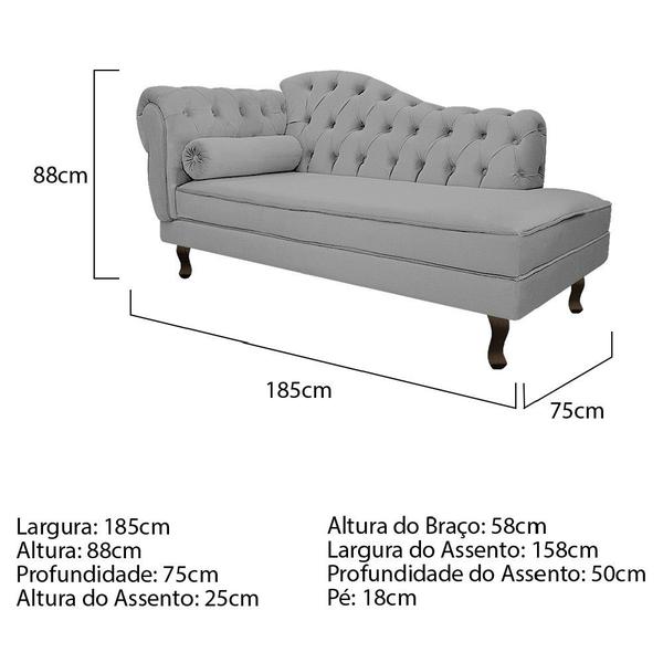 Imagem de Recamier Diana 185cm Lado Direito Sintético Cinza - Amarena Móveis