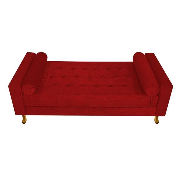 Imagem de Recamier Divã Baú 100 cm Estofado Luiz XV Sofá Suede Vermelho Para Sala de Estar Consultório Quarto Recepção Escritório