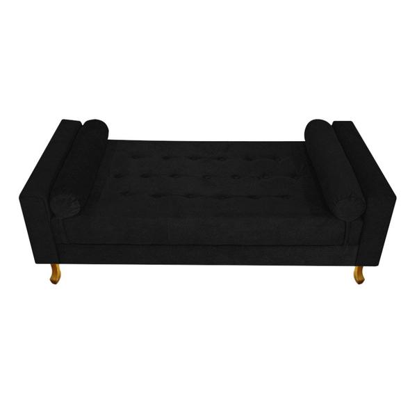 Imagem de Recamier Divã Baú 140 cm Estofado Luiz XV Sofá 2 Lugares Suede Preto Para Sala de Estar Consultório Quarto Recepção Escritório