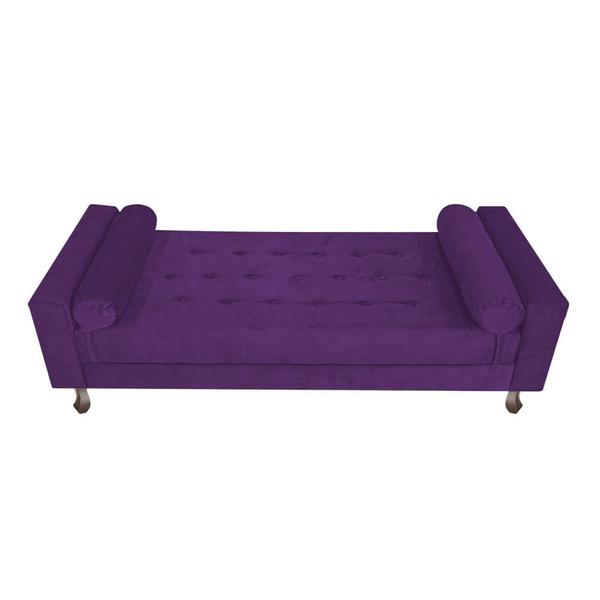 Imagem de Recamier Divã Baú 195 cm Estofado Luiz XV Sofá 2 Lugares Suede Roxo Para Sala de Estar Consultório Quarto Recepção Escritório