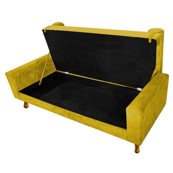 Imagem de Recamier Divã Félix Baú 100 cm Estofado Luiz XV Sofá Suede Amarelo Para Sala de Estar Consultório Quarto Recepção Escritório - AM Decor