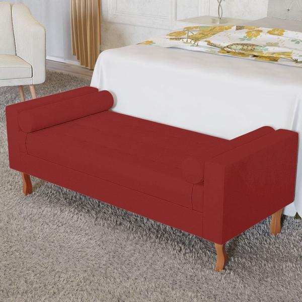 Imagem de Recamier Divã Félix Baú 140 cm Estofado Luiz XV Sofá Sintético Vermelho Para Sala de Estar Consultório Quarto Recepção Escritório - AM Decor