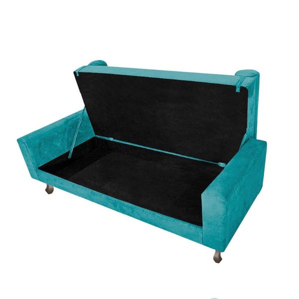 Imagem de Recamier Divã Felix Baú 195 cm Estofado Luiz XV Sofá 2 Lugares Suede Azul Turquesa Sala de Estar Consultório Quarto Recepção Escritório - AM Decor