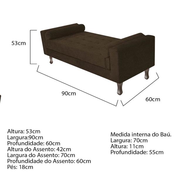 Imagem de Recamier Divã Félix Baú 90 cm Estofado Luiz XV Sofá Sintético Marrom Para Sala de Estar Consultório Quarto Recepção Escritório - AM Decor