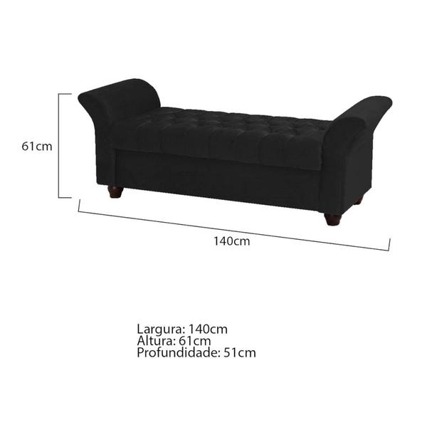 Imagem de Recamier Divã Morabe P04 140 cm Suede Preto TCA 944 - Amarena Móveis