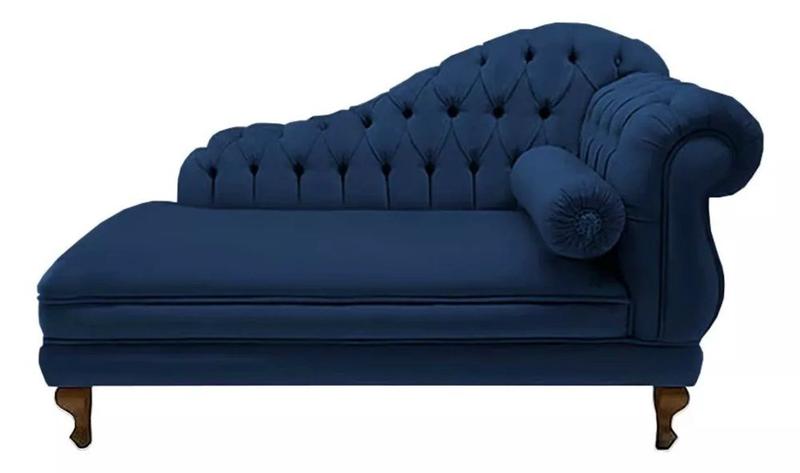 Imagem de Recamier Divã Namoradeira Larissa 150cm + 2 Puffs Retrô Suede Azul Marinho  - LM DECOR