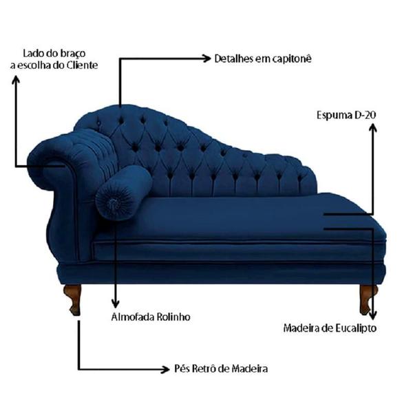 Imagem de Recamier Divã Namoradeira Larissa 150cm Direito de Quem Senta Suede Azul Marinho - DL DECOR