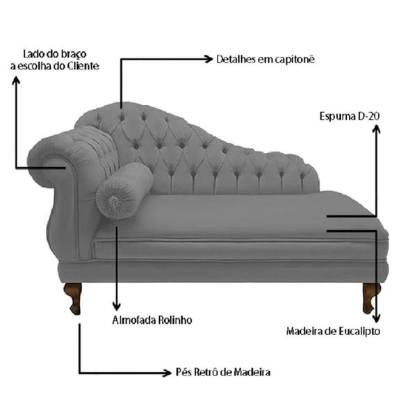 Imagem de Recamier Divã Namoradeira Larissa 150cm Direito de Quem Senta Suede Cinza - MB DECOR