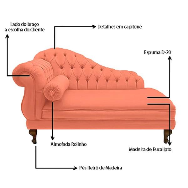 Imagem de Recamier Divã Namoradeira Larissa 150cm Direito de Quem Senta Suede Coral - DL DECOR