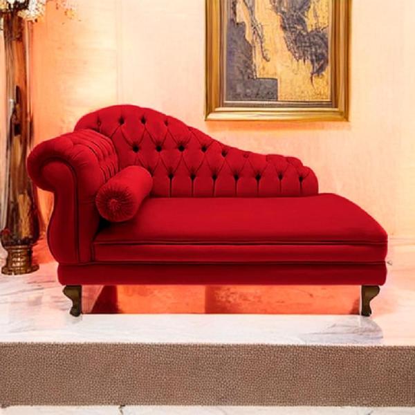 Imagem de Recamier Divã Namoradeira Larissa 185cm Direito de Quem Senta Corano Vermelho - INCASA DECOR