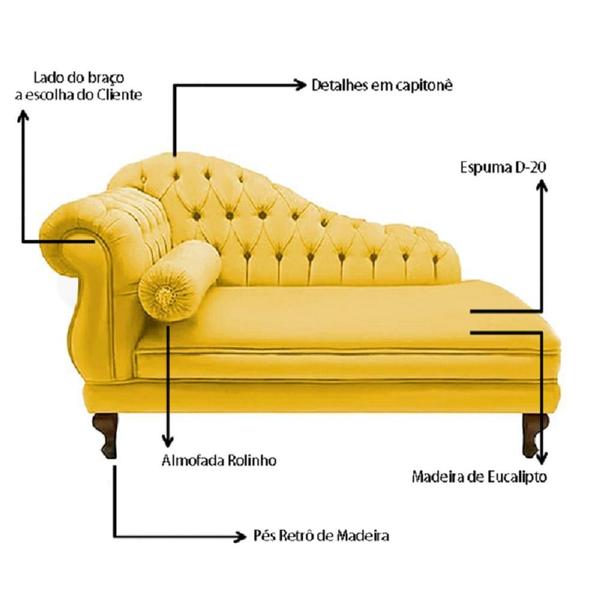 Imagem de Recamier Divã Namoradeira Larissa 185cm Esquerdo de Quem Senta Corano Amarelo - MB DECOR