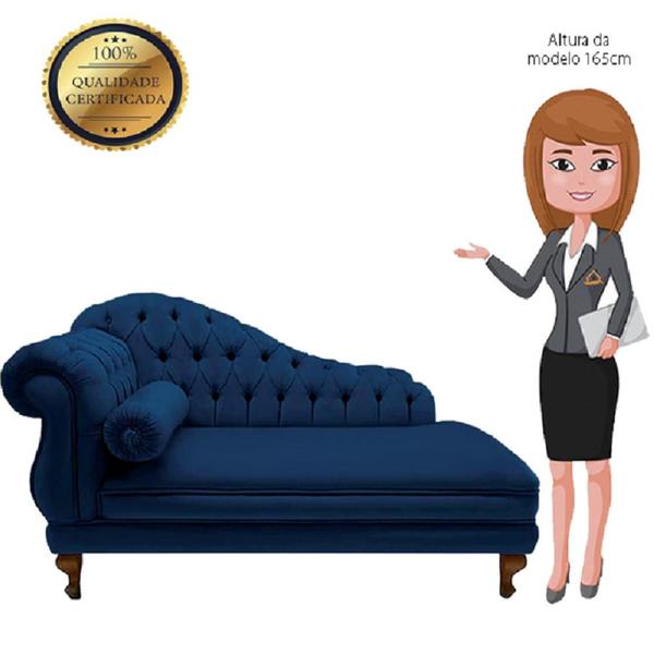 Imagem de Recamier Divã Namoradeira Larissa 185cm Esquerdo de Quem Senta Suede Azul Marinho - DL DECOR