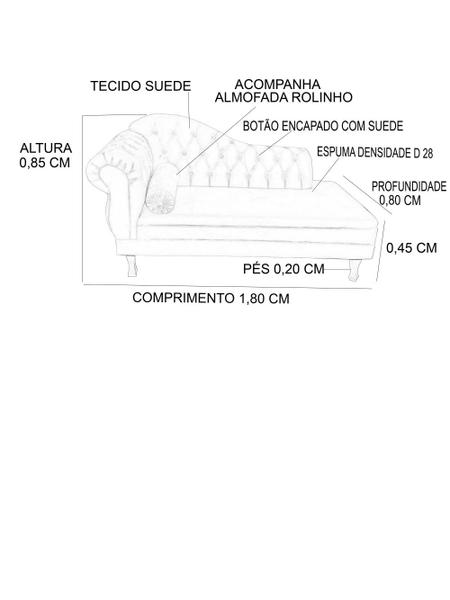 Imagem de Recamier Divã Namoradeira Sofá Psicologia Consultório Lado Esquerdo Suede Bege 1,80 Cm- ANCHAR ESTOFADOS