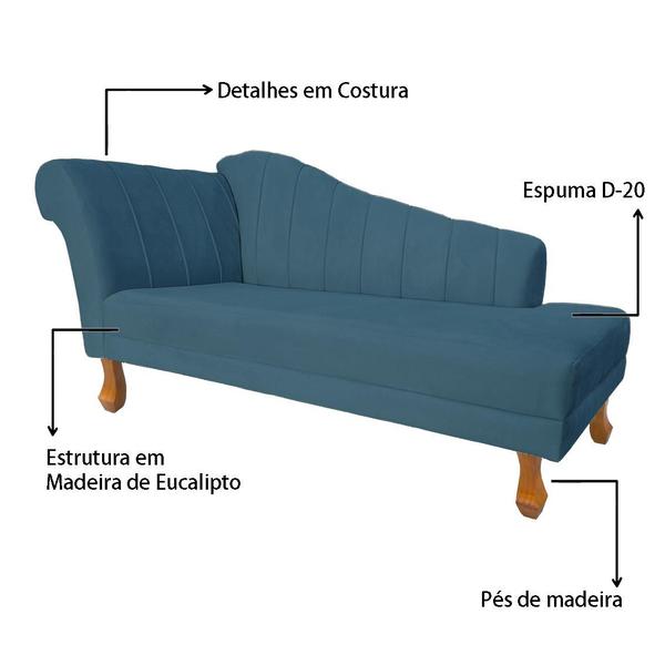 Imagem de Recamier Divã Para Sala Cecilia Pés Retro Castanho 1.60cm Suede Azul Royal -  INCASA DECOR