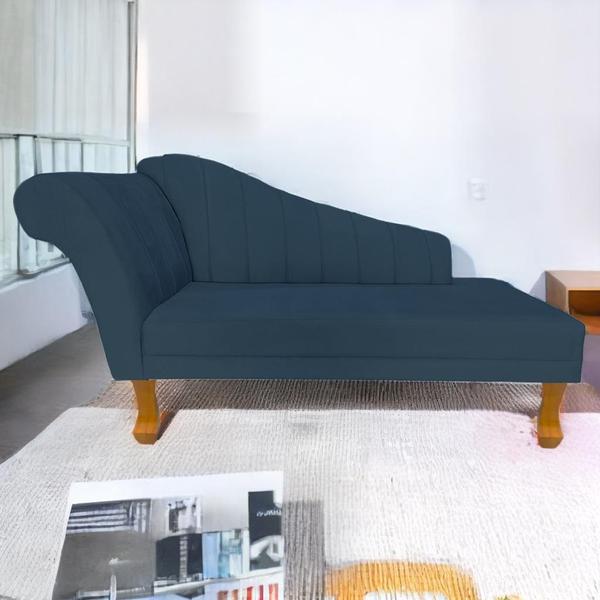 Imagem de Recamier Divã Para Sala Cecilia Pés Retro Castanho 1.60cm Veludo Azul Marinho - INCASA DECOR