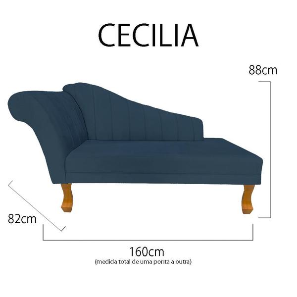 Imagem de Recamier Divã Para Sala Cecilia Pés Retro Castanho 1.60cm Veludo Azul Marinho - INCASA DECOR