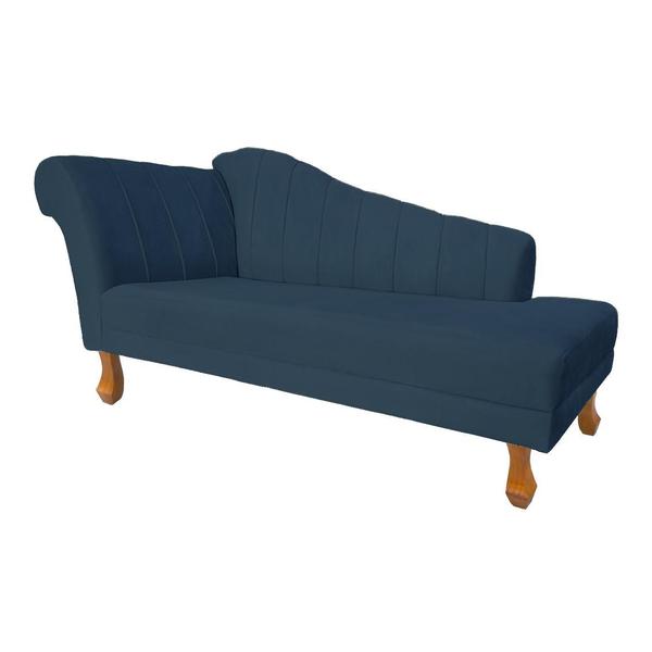 Imagem de Recamier Divã Para Sala Cecilia Pés Retro Castanho 1.60cm Veludo Azul Marinho - INCASA DECOR